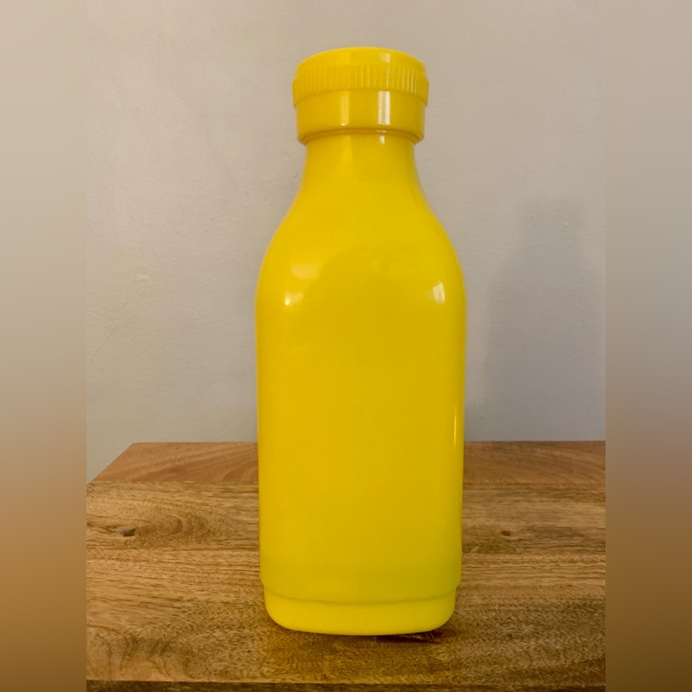 Yellow Insulated Rectangular Plastic Thermos, Milk Bottle Shape, Vintage